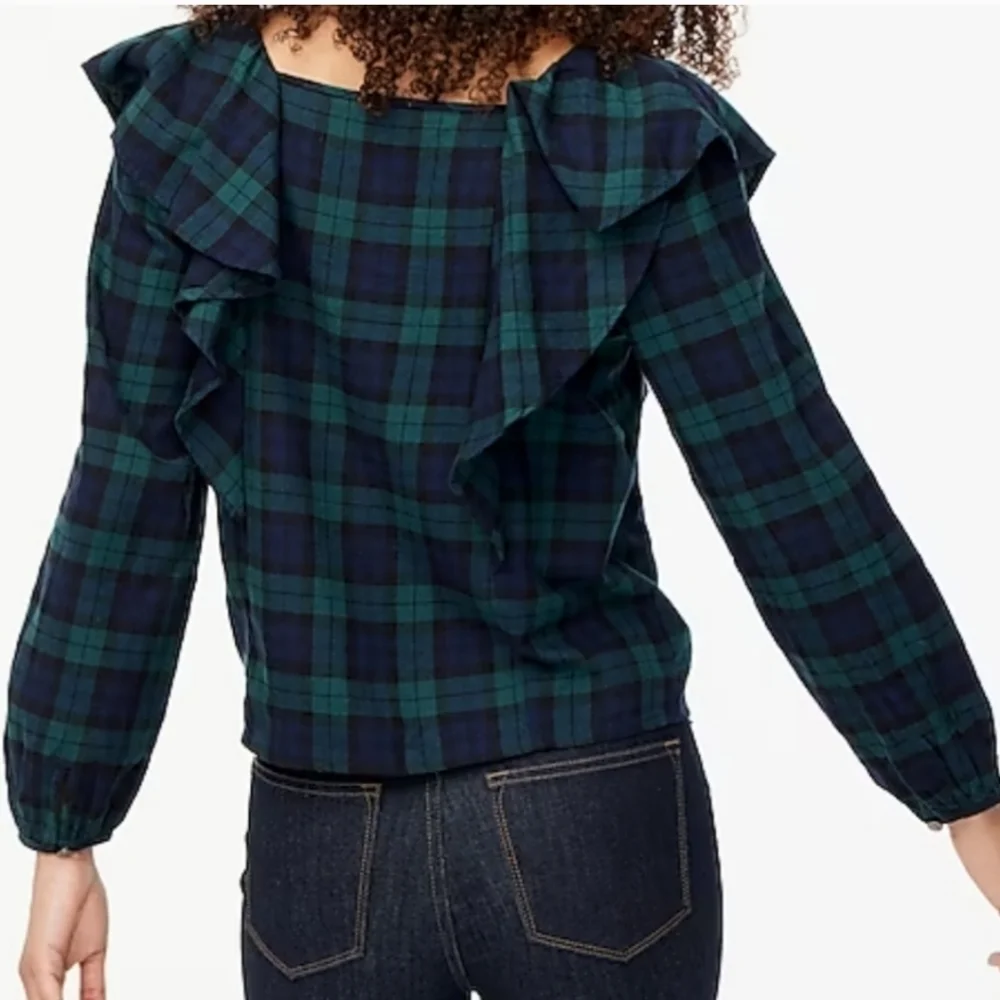 J.Crew Flannel Squareneck Ruffle Top Size Large - Picture 2 of 9